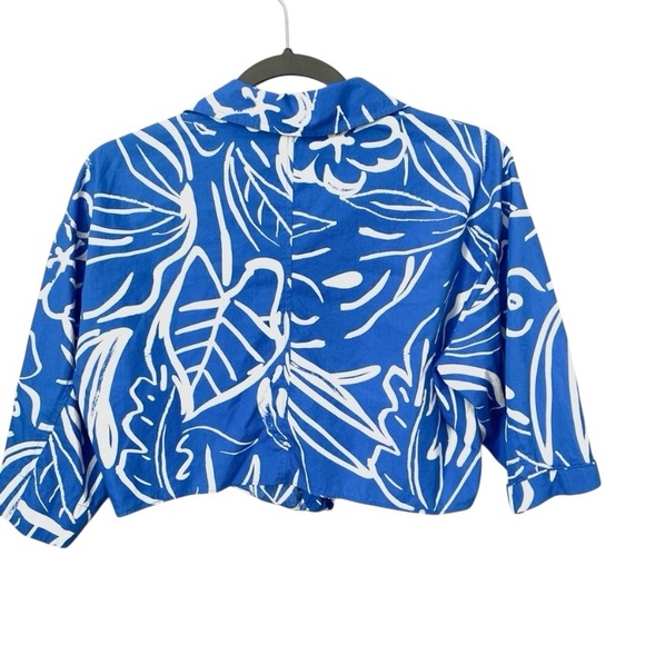 ZARA Blue & White Abstract Print Blouse Tropical Resort Vibes Size XS - Picture 3 of 5